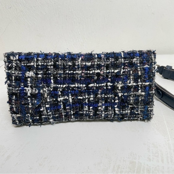 MICHAEL KORS Cece Tweed Small Shoulder Crossbody Satchel Bag Silver Chain Luxury - Picture 14 of 17